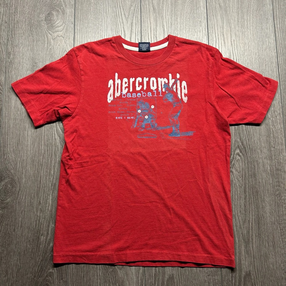 Vintage Abercrombie Baseball T Shirt Red Y2K Baby Tee Throw Heat Graphic Medium